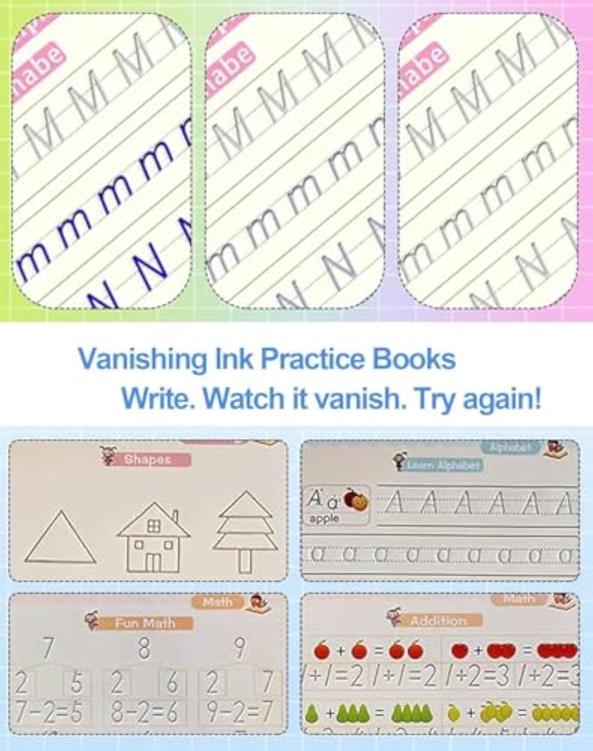 Your Little Explorer - Magic Workbooks Age , magic writing books, Self-Eraseing, 100% Reusable, magic Work Books, Your Little Explorer Magic Grooved Books,10 Refills (8set)