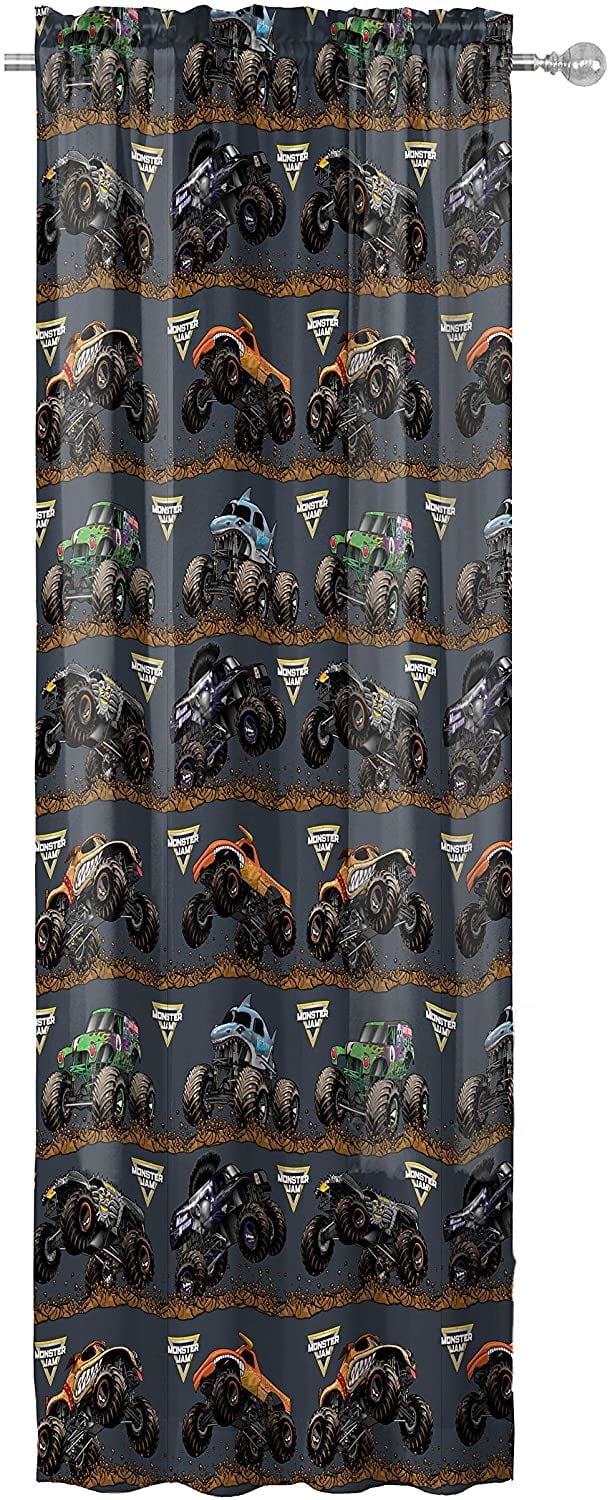 Monster Jam Tracks 2 Panels Drapes Set - 63 Inch Long - Monster Trucks Home Accessories
