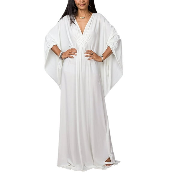 Bsubseach Women Casual Kaftan Batwing Sleeve Beach Dress Plus Size Summer Swimsuit Cover up