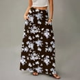 thumbnail image 5 of WTOBBY Women's Flowy Bohemian Floral Maxi Skirt Casual Summer Beach Long Skirt Elastic Waist Lightweight Tiered Pleated Skirt with Side Slit and Drawstring Waist,Brown L, 5 of 5