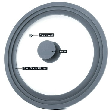Multi-Sized Glass & Silicone Lid with Knob (color: gray) Large: Fits pots and pans with diameters of 9.45 / 10.24 / 11.02" (24 / 26 / 28 cm).