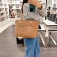 thumbnail image 2 of MICHAEL KORS 35F2GTTT2L Jet Set Medium Pebbled Leather Chain Tote Bag In Luggage, 2 of 7
