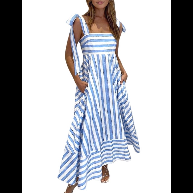 Vestido Informal de Verano con Estampado Floral, Sin Mangas y Tirantes Finos, Holgado y con para Mujer. Azul M