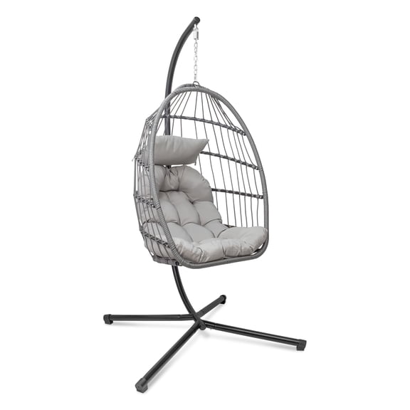 Hanging Egg Chair with Stand, Patio Wicker Hammock Egg Swing Chair with Cushion for Bedroom Garden Indoor Outdoor