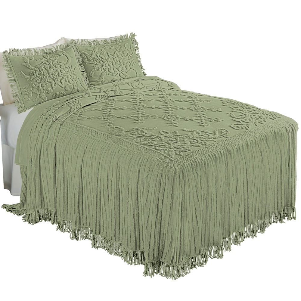 Cottage Charm Floral Lattice Chenille Bedspread Sage Twin