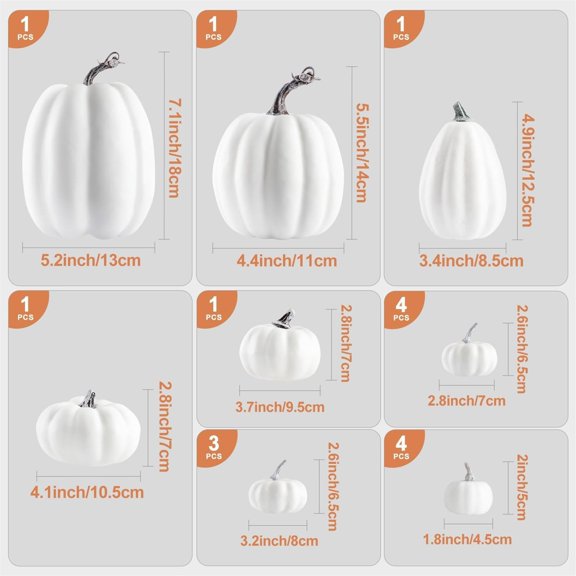 Clearance Under $9.9! 16PACK Fall Pumpkin Decor Set, Assorted Sizes & Colors for Thanksgiving & Halloween, Resin, (One Size, White)