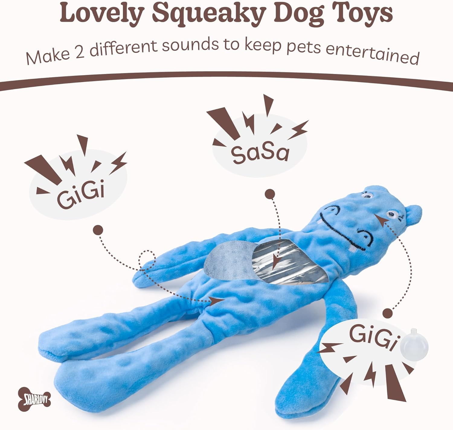 SHARLOVY No Stuffing Dog Toys 3 Pack, Crinkle Interactive Dogs Toy for Boredom, Puppy Toys for Teething to Keep Them Busy, Cute Squeaky Dogs Toy for Small, Medium, and Large Breed