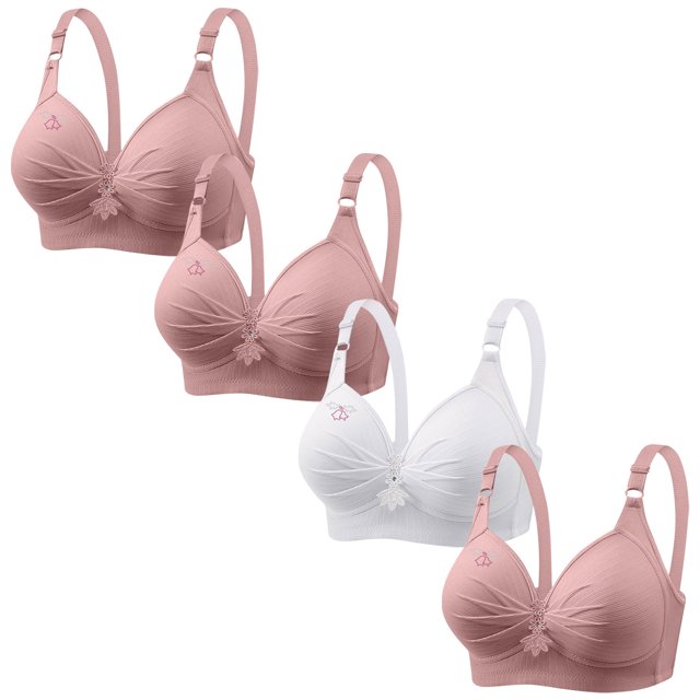 LOVZFMLL Bras for Women 4PC Woman's Printing Gathered Together Large Size Daily Bra Underwear No Rims Pink M
