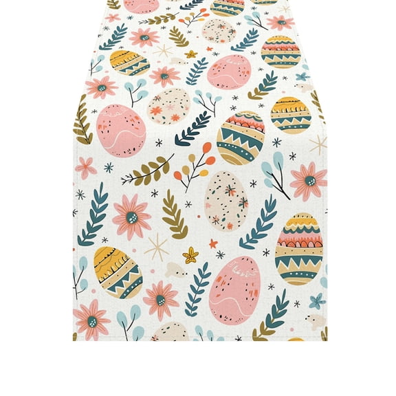 Easter Table Runner with Easter Eggs Pattern, Red and White Floral Easter Egg Table Runners, Easter Dining Decor