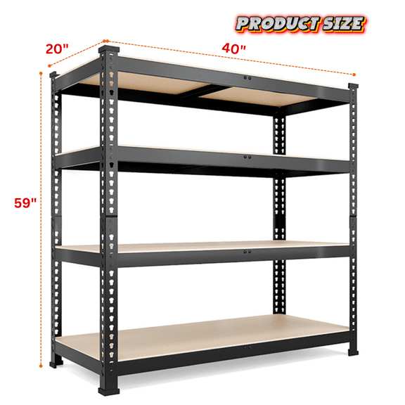 Prilinex Storage Shelves Garage Shelving Units 4 Tier Metal Heavy Duty Adjustable Shelf Rack 40" W x 20" D x 59" H 1600LBS for Warehouse Pantry Closet, Black
