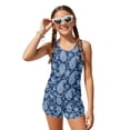 thumbnail image 3 of Xoenoiee Blue Paisley Flower Print Girls Tankini Swimsuit with Shorts Tummy Control Two Piece Bathing Suit 2026 Swimwear Skin-friendly Tank Top with Sporty Shorts, Size 14-15 Years, 3 of 7