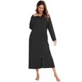 thumbnail image 3 of Camisón de invierno para mujer, bolsillo con capucha, cremallera, manga larga, bata de casa, ropa de Abanopi Negro/Medio, 3 of 7