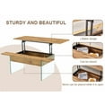 thumbnail image 4 of Lift Top Coffee Table Glass Black Modern Rising Tabletop with Hidden Storage Shelf Non-Slip for Home Living Room Office, Natural, 4 of 8