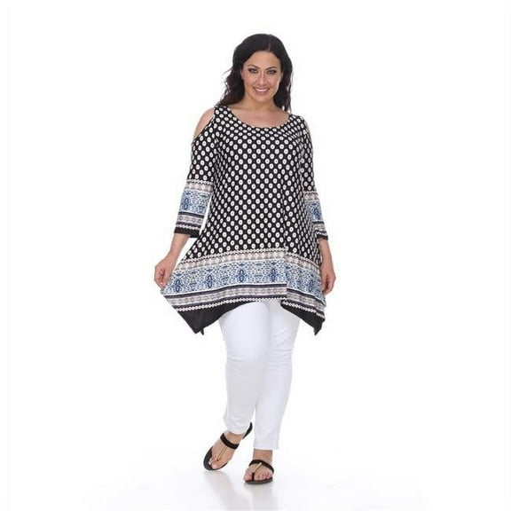 PS1305-153-3XL Womens Plus Size Antonia Cut-Out Shoulder Tunic Top, Black & White - 3XL