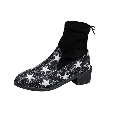 

Womens Trendy Print Boots Patchwork Chunky Pointed Toe Ankle Boots Ladies Wild Booties for Wedding Party Date Dress