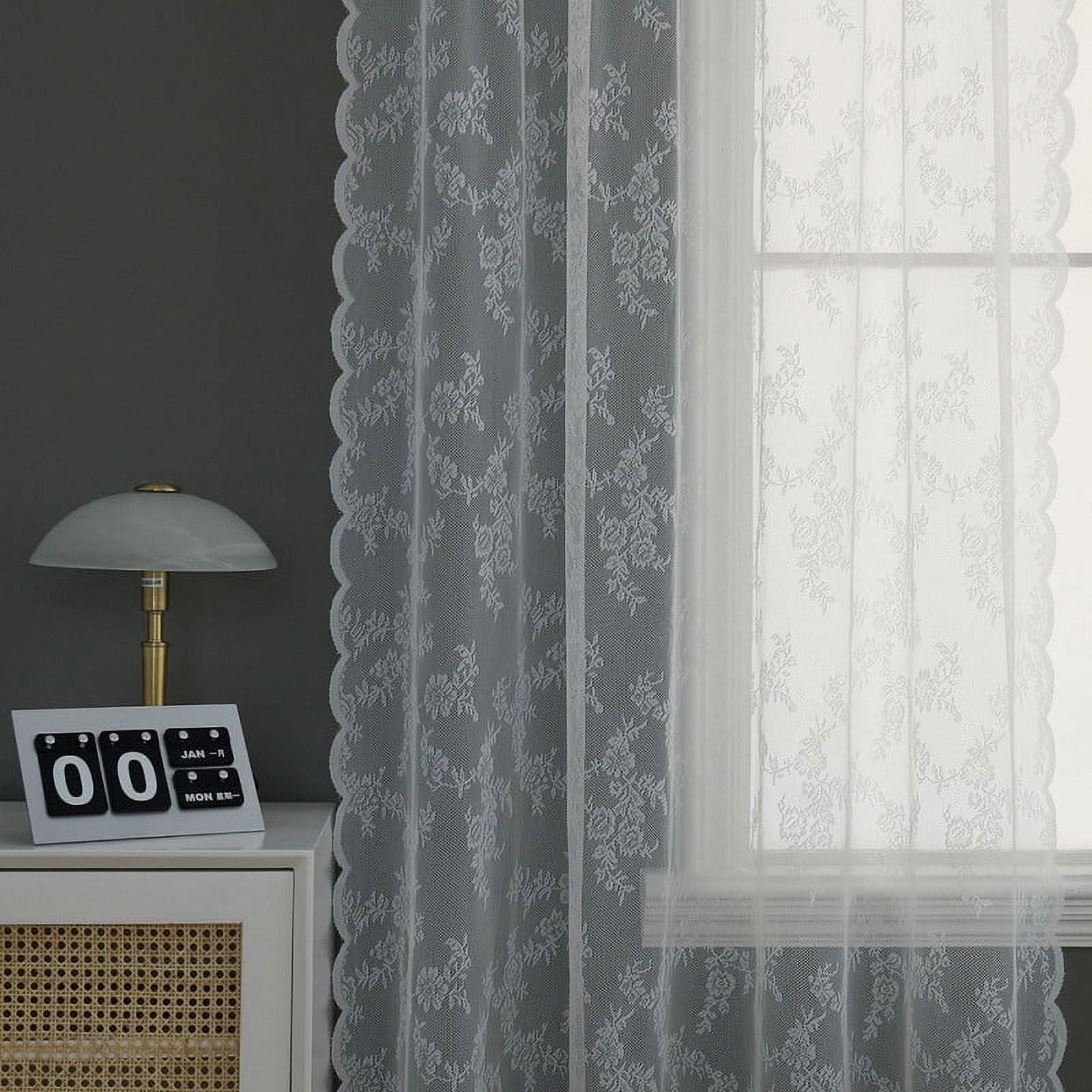 2 Panels White Floral Lace Sheer Curtains,French Style Shabby Chic Sheer Curtains for Living Room for Kids Bedroom Flower Privacy & Light Filtering Curtain Panels,Rod Pocket Window Voile Sheer Drapes