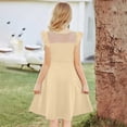 thumbnail image 5 of QIUOMBBP Flutter Sleeve Dress Short for Girls Solid Color Crewneck Dresses Fashion Summer Outdoor Clothes Beige 5-6Years, 5 of 7