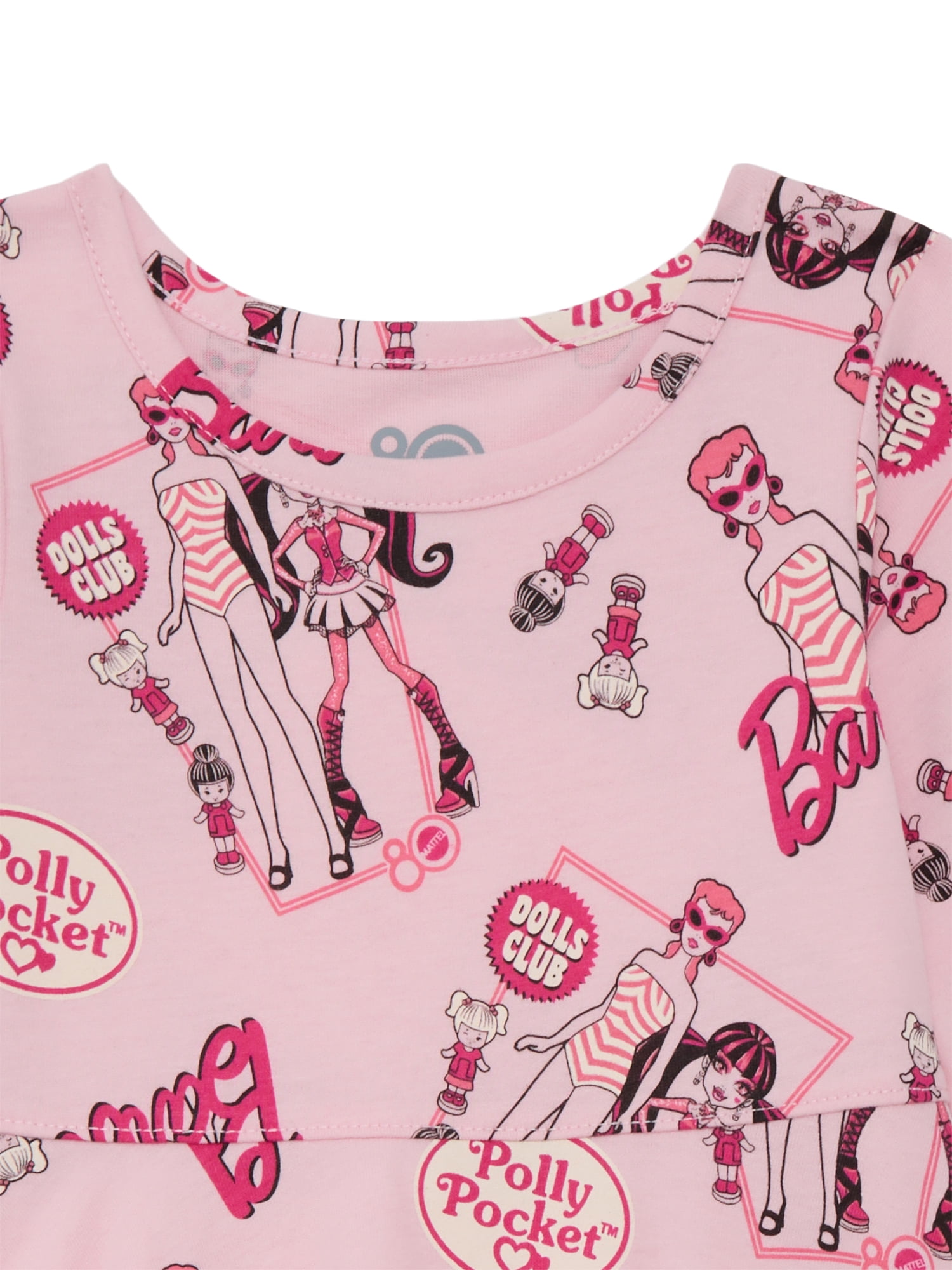 Barbie and Polly Pocket Toddler Girls' Print Dress with Long Sleeves, Sizes 12M-5T