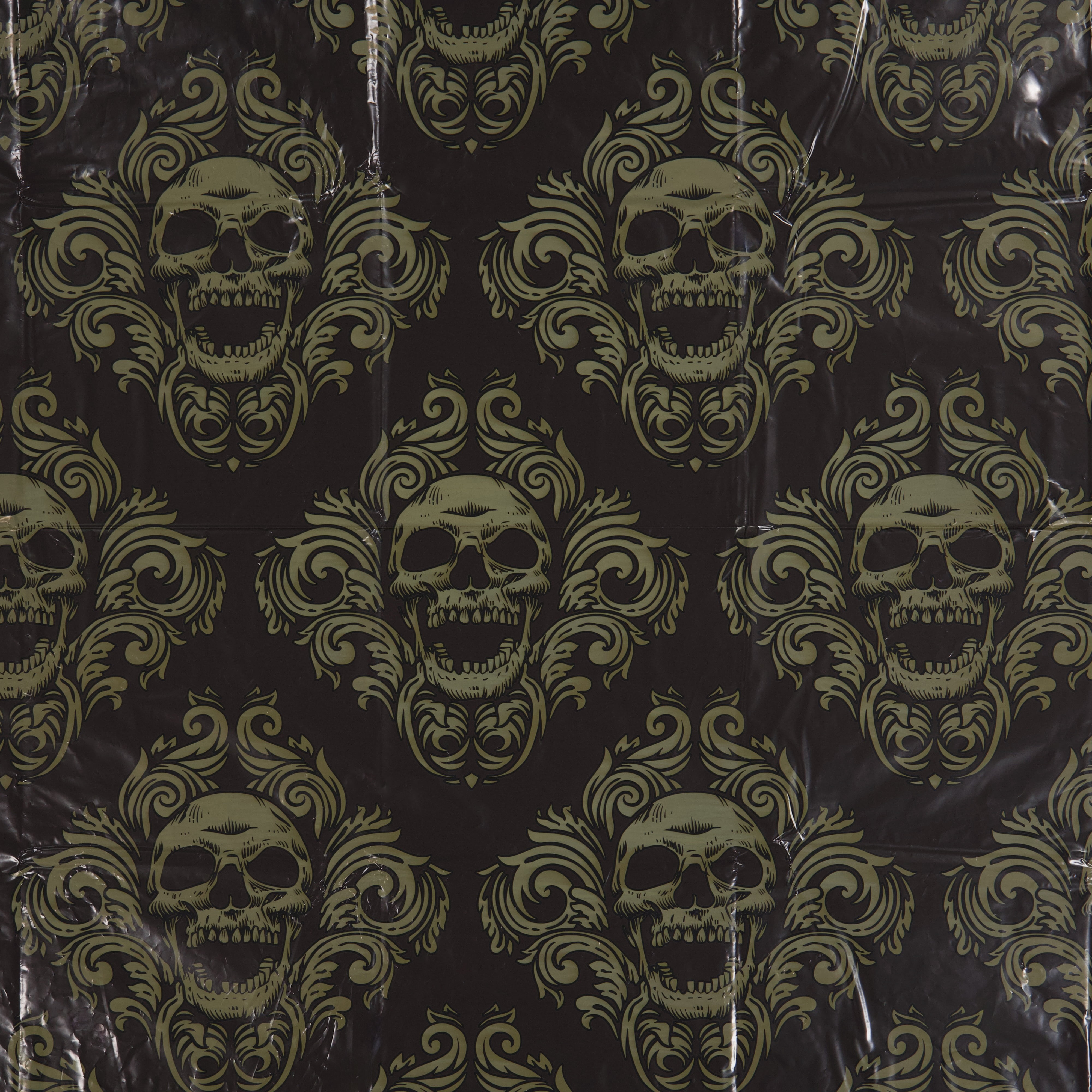 Skull Tablecloth, Black and Gold, 54" x 84", Halloween by Way To Celebrate