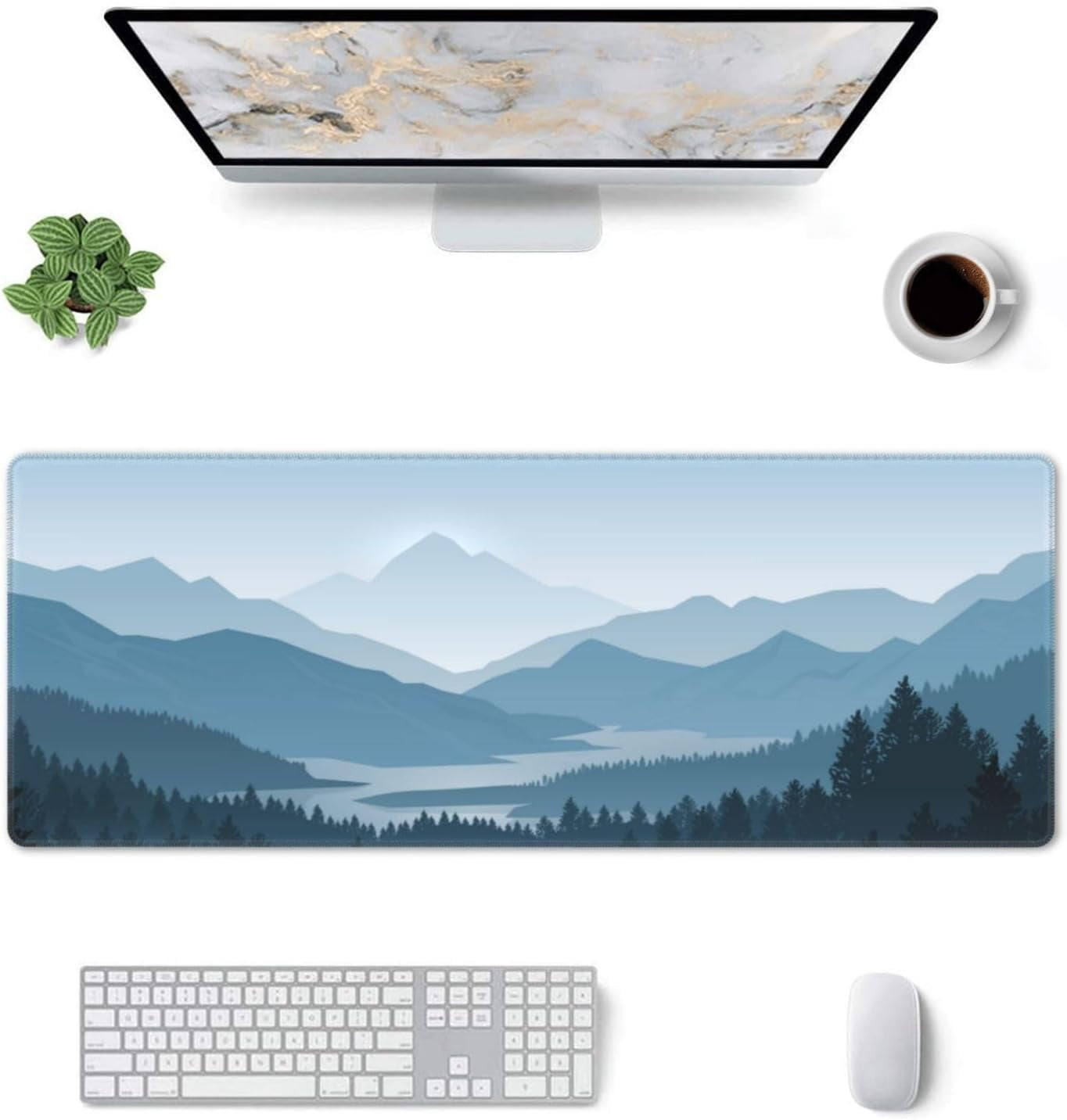 Mountain Gaming Mouse Pad Large Long Extended Pads Big Mousepad Extended Large Non-Slip Rubber Base Waterproof Big Keyboard Mat with Stitched Edges for Office Home and Game,31.5x11.8 Inch