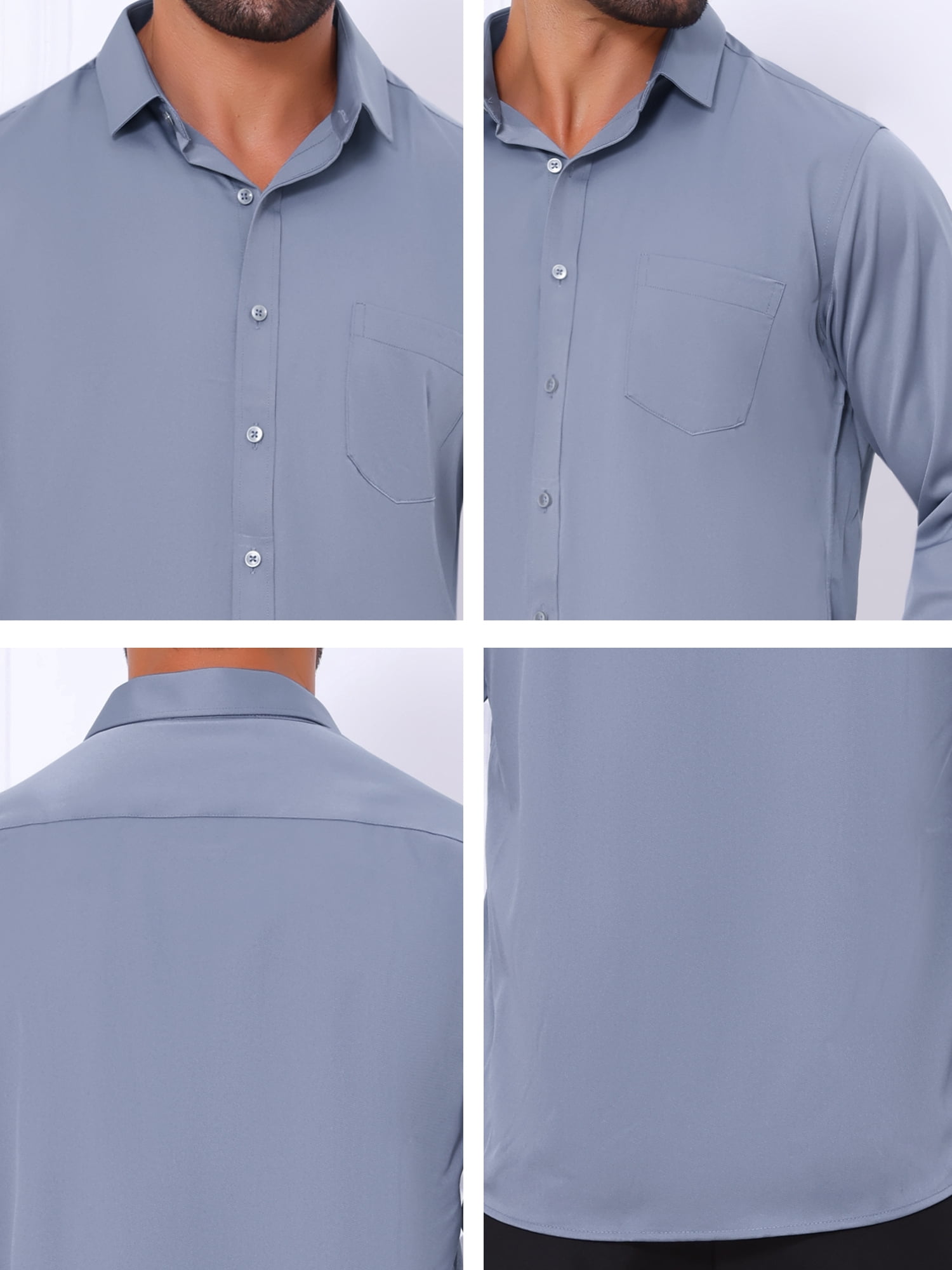 DARING DIVA Men's Point Collar Button Long Sleeve Business Shirts S Gray