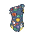 thumbnail image 4 of Yiaed Cartoon Space Print Women One Piece Swimsuits Tummy Control One Shoulder Bathing Suits Pattern Ruffle Swimwear-X-Large, 4 of 8