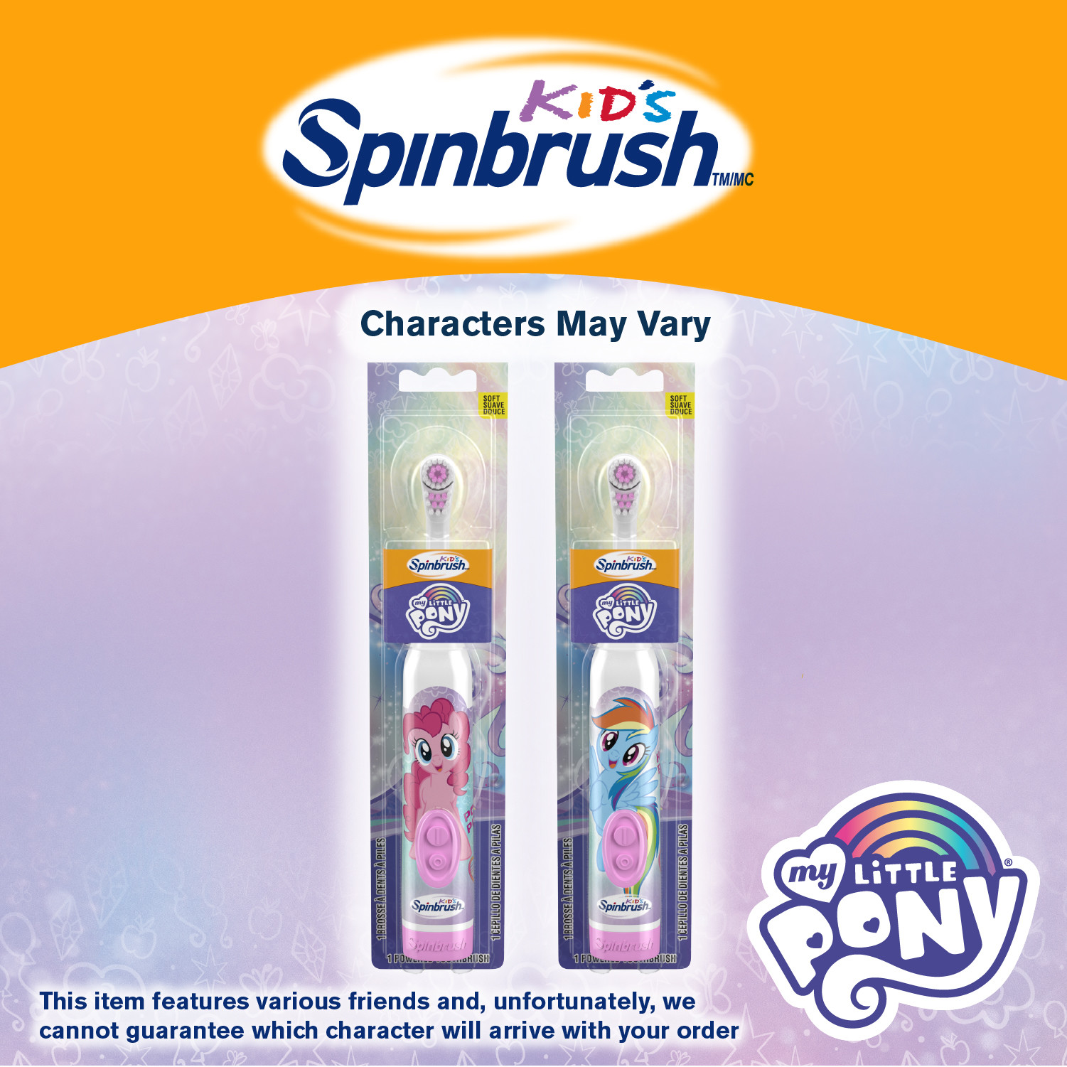 My Little Pony Kid’s Spinbrush Electric Battery Toothbrush, Soft, 1 ct, Character May Vary - image 4 of 8