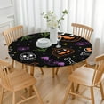 thumbnail image 3 of Vintage Halloween Tablecloth - Elastic Waterproof Fitted Cover with Black Cat Witch Design,52 inch Round Elastic Tablecloth, 3 of 7