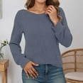 thumbnail image 2 of XIAONU Womens Sweatshirts Cute Ribbed Texture Long Sleeve Boat Neck Sport Top Relaxed Fit Solid Color Simple Sweatshirts Daliy Wear Gray S, 2 of 5