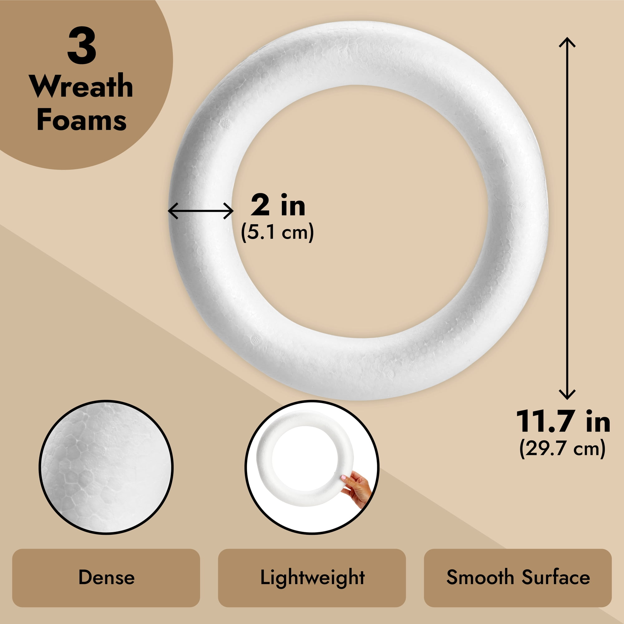 12 inch Foam Wreath Forms, Round Craft Rings for Front Door Christmas Decorations, Holidays, Thanksgiving (3 Pack)