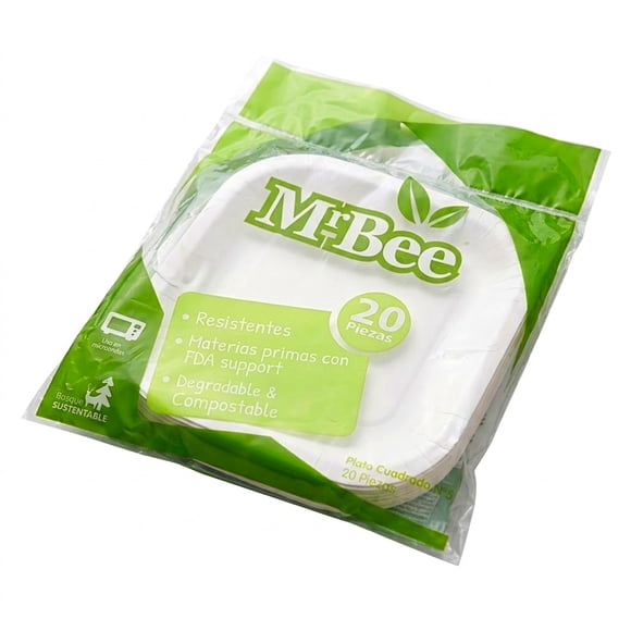 Plato desechable Mr. Bee de papel cuadrado No.5 20 pzas