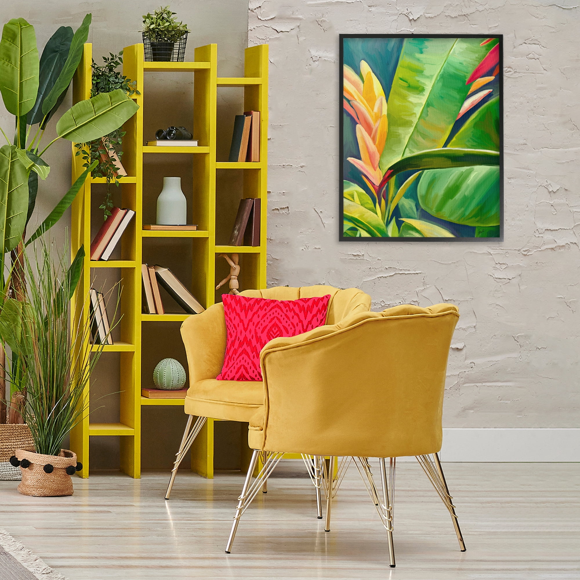 Stupell Industries Bright Tropics Greenery Botanical & Floral Painting Black Framed Art Print Wall Art, 24 x 30