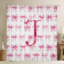 jejeloiu Girl Personalized Gifts Blackout Curtains Set of 2 (52x84 Each),Pink Letter J Window Curtains,Ribbon Bow Tie Curtains and Drapes For Princess,Lightweight Room Decoration