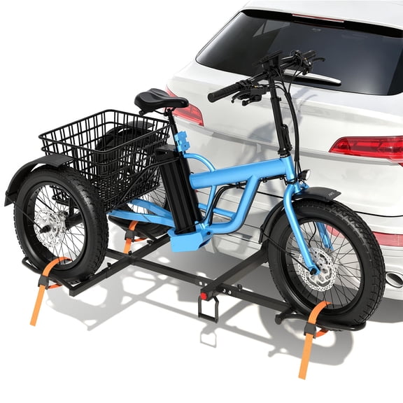 Electric Hitch Trike Rack, Folding Adult Tricycle Carrier 170 lbs Capacity, Anti-Wobble, Fits 5" Fat Tires & 42.1"–59" Wheelbase, 2" Receiver for Cars, Trucks, SUVs & RVs