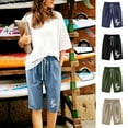 thumbnail image 4 of XMMSWDLA Women's Elastic Waist Casual Comfy Cotton Beach Shorts with Drawstring Black Womens Basketball Shorts, 4 of 4