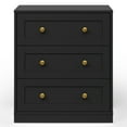 thumbnail image 3 of May in Color Black Nightstands Set of 2, Modern 3-Drawer Bedside Tables with Gold Knobs, Wooden End Tables for Bedroom, Living Room, Hallway, or Closet, 3 of 8