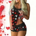 thumbnail image 2 of successthop Pajama Short Sets for Women Heart Lace Summer Sleeveless Soft Tank Top and Shorts Valentine Sleepwear Black, 2 of 6