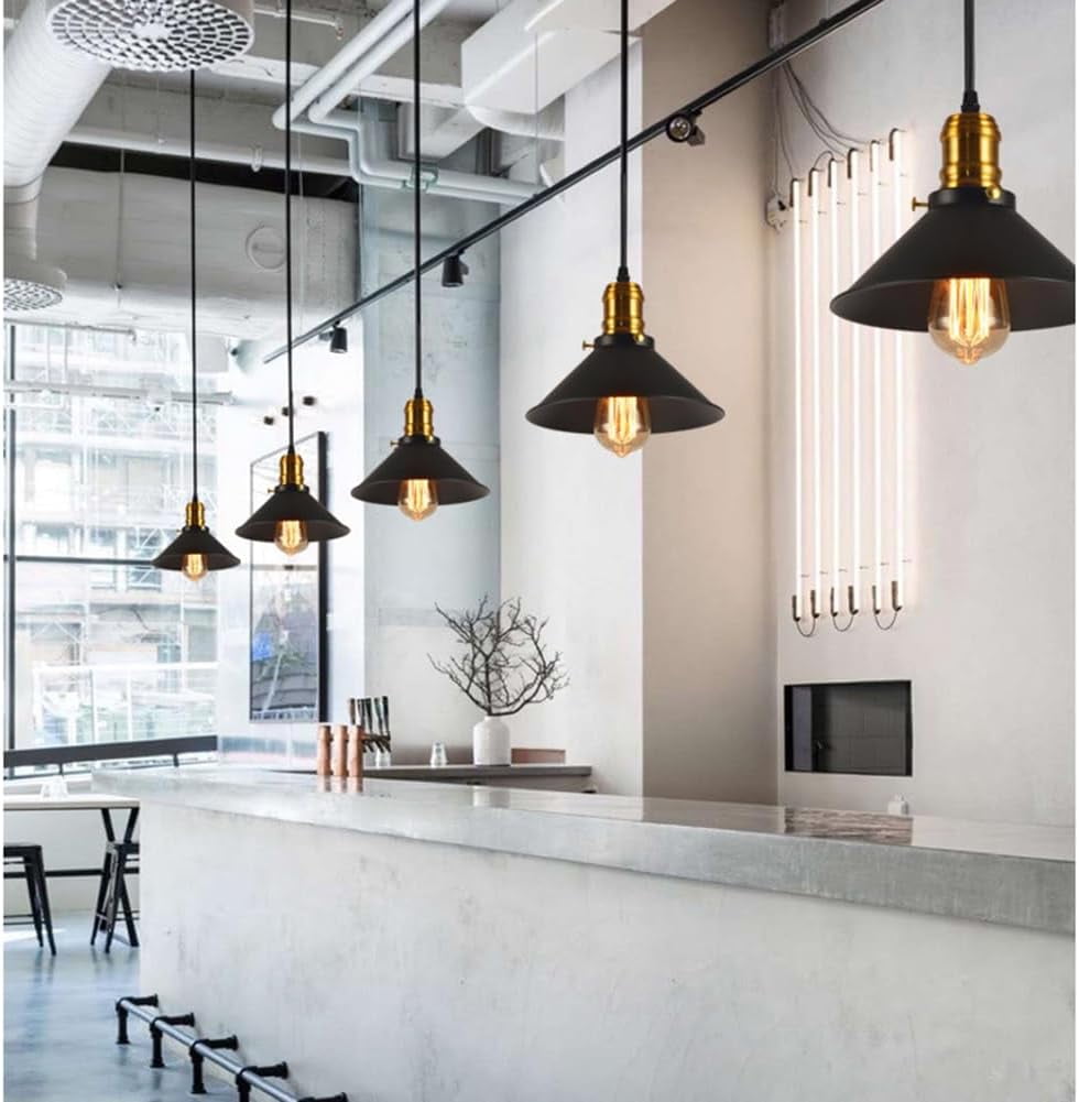 Vintage Black Gold Metal Pendant Light Fixture for Kitchen Sink, Retro Industrial Style Iron Pendant Lighting, Rustic Farmhouse American Pendant Lamp for Over Table Kitchen Island Shop