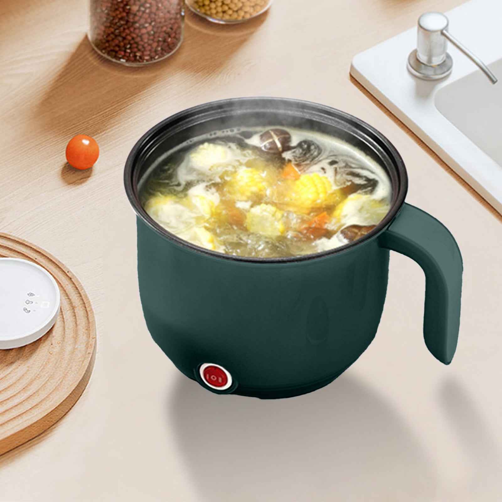 Mini Rice Cooker Stainless Steel Visual Lid Non Stick Pot Fast Heat 17cm Multi Purpose Hot Pot Stew Boil for Dorm Office Travel Kitchen