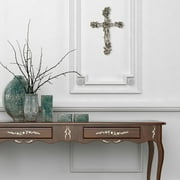Rustic Vintage Style Resin Silver Tone Rose and Thorn Cross Spiritual Wall Art Décor
