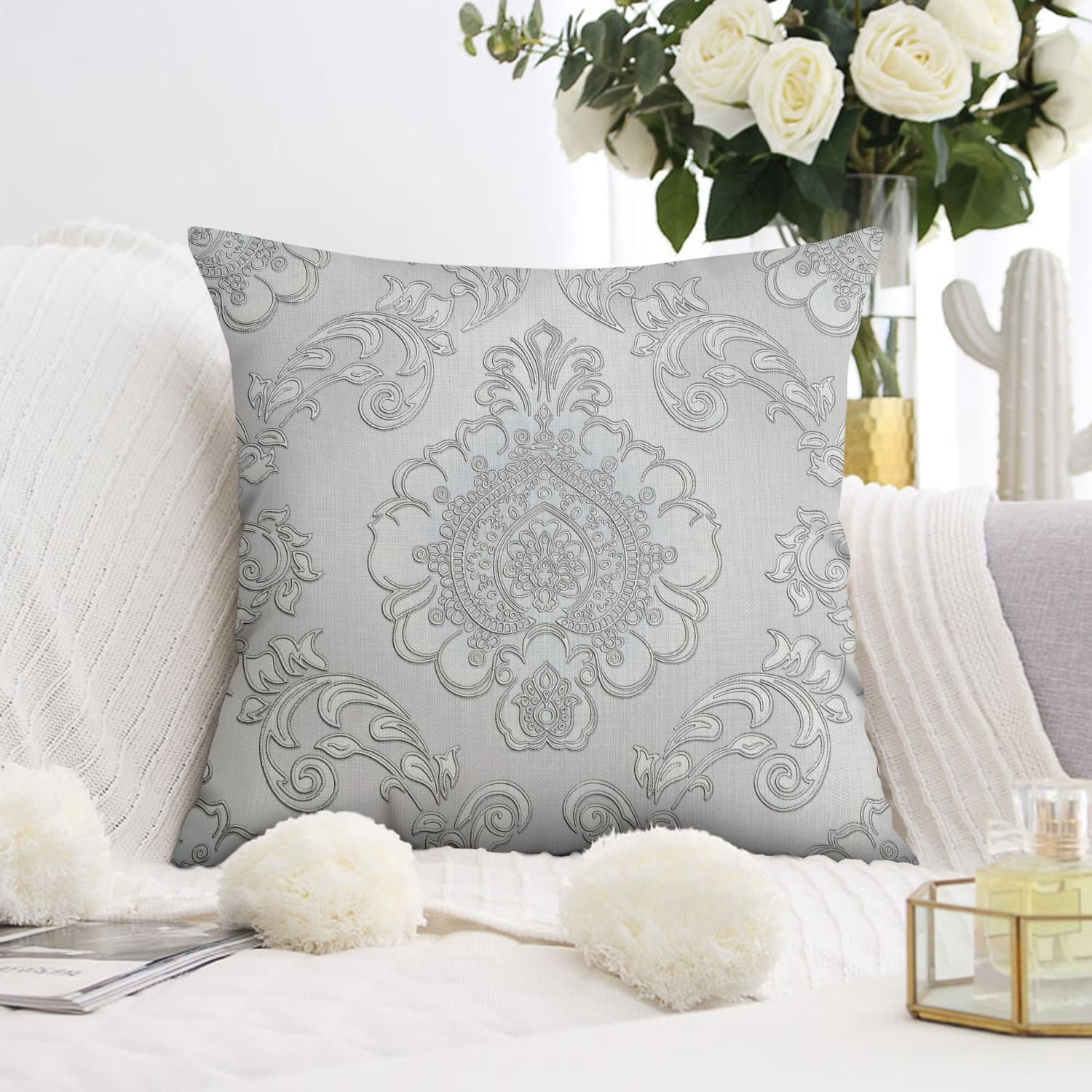 Decorative Patchwork Pillow Cases in Grey and Beige - Pack of 2, 20x20 inch Striped Linen Throw for Comfort and Style