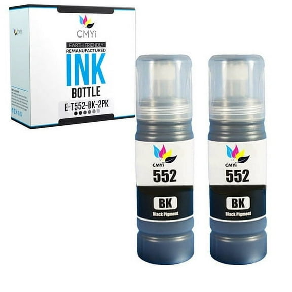 CMYi 552 Black 2-Pack Ink Bottles compatible for Epson 552 - EcoTank Photo ET-8500 and ET-8550 (2 Black)