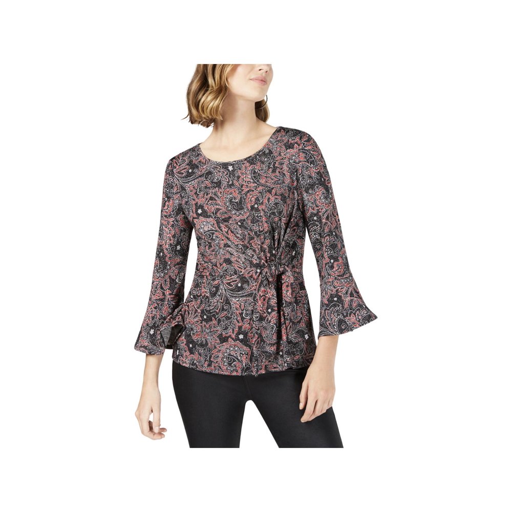 NY Collection NY Collection Womens Petites Paisley Knot Front Blouse