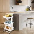 thumbnail image 4 of 3-Tier Rolling Storage Cart with Mesh Baskets, Lockable Wheels, 360° Rotatable Hanging Hooks for Bedroom, Bathroom, and Kitchen, 4 of 6