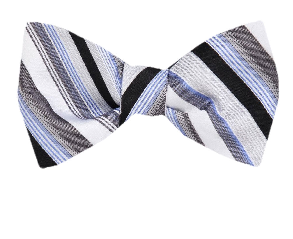 Men's Black and Gray Silk Stripes Self Tie Bowtie Tie Yourself Bow Ties