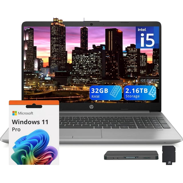 HP 250 G9 15.6" Full HD Anti-Glare Display, Intel Core i5-1335U, 32GB RAM, 2.16TB Storage(2TB SSD + 160GB Docking Station Set), Intel Iris Xe Graphics, Wi-Fi 6, Win 11 Pro, Silver