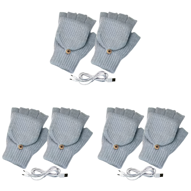 USB Guantes Punto Calefactados Flip Top Mittens Sin Deslizamiento para Hombres Mujeres (gris Claro)