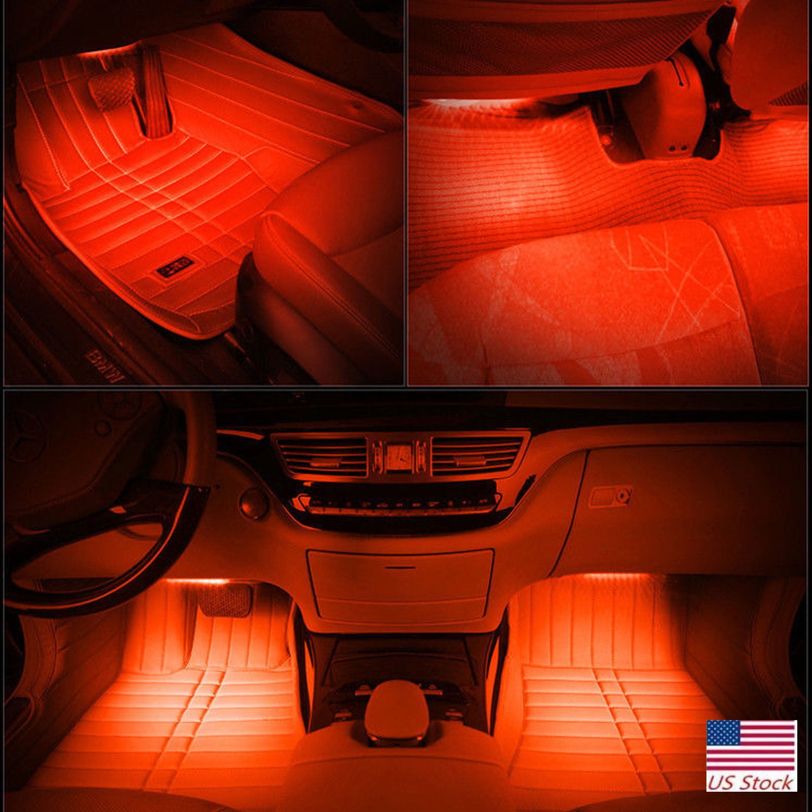 4X Luces LED For Autos Carro Luce Coche Interior De Colores