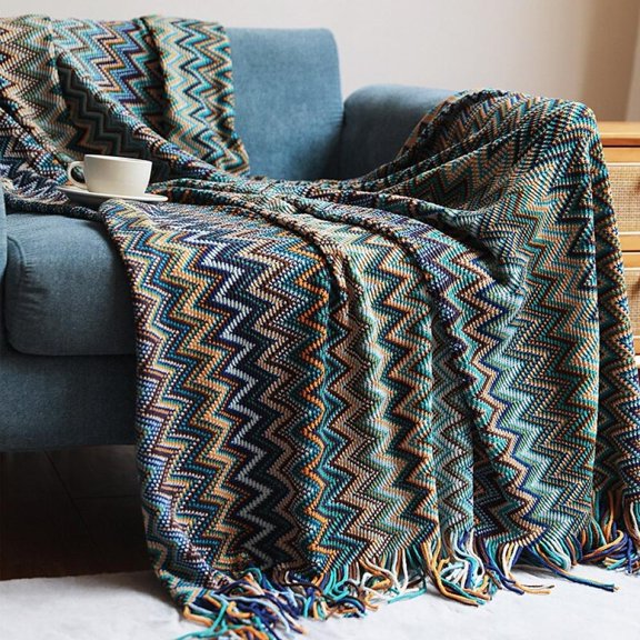 Clearance! Textured Knitted Soft Throw Blanket With Tassels Warm Fluffy Cozy Plush For Fall Couch Bed Sofa Living Room Framhouse Boho Decor