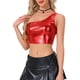 thumbnail image 4 of Top corto metálico para mujer de un solo hombro, ropa de fiesta de Halloween, clubwear, camisetas brillantes holográficas, XS rojo chile, 4 of 6